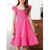 imageGirls Summer Dresses Cute Double Layer Ruffle Sleeve Smocked Flowy Dress 615 YearsRose Red