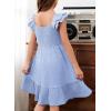 imageGirls Summer Dresses Cute Double Layer Ruffle Sleeve Smocked Flowy Dress 615 YearsSky Blue