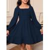 imageGirls Tie Back Off Shoulder Dress Ruffle Long Sleeve Fall Spring Dresses 415 YearsNavy Blue