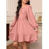 imageGirls Tie Back Off Shoulder Dress Ruffle Long Sleeve Fall Spring Dresses 415 YearsPink