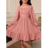 imageGirls Tie Back Off Shoulder Dress Ruffle Long Sleeve Fall Spring Dresses 415 YearsPink