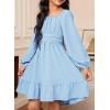 imageGirls Tie Back Off Shoulder Dress Ruffle Long Sleeve Fall Spring Dresses 415 YearsSky Blue