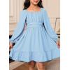 imageGirls Tie Back Off Shoulder Dress Ruffle Long Sleeve Fall Spring Dresses 415 YearsSky Blue