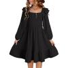 imageGirls Dresses with Tiered Ruffle Long Sleeve and Side Pockets Smocked Fall Spring Dress for 613 YearsBlack