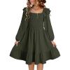 imageGirls Dresses with Tiered Ruffle Long Sleeve and Side Pockets Smocked Fall Spring Dress for 613 YearsGreen