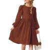 imageGirls Fall Long Sleeve Knit Dresses Casual Crewneck Swiss Dot Aline Dress 615 YearsBrown