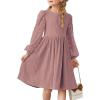 imageGirls Fall Long Sleeve Knit Dresses Casual Crewneck Swiss Dot Aline Dress 615 YearsPink
