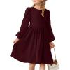 imageGirls Fall Long Sleeve Knit Dresses Casual Crewneck Swiss Dot Aline Dress 615 YearsRed
