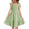 imageGirls Summer Dresses Cute Double Layer Ruffle Sleeve Smocked Flowy Dress 615 YearsGreen