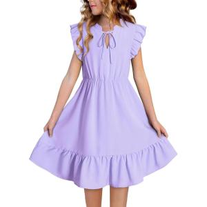 imageGirls Dresses Ruffle Trim Sleeveless V Neck Casual ALine Flowy Dress with PocketsPurple