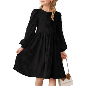 imageGirls Fall Long Sleeve Knit Dresses Casual Crewneck Swiss Dot Aline Dress 615 YearsBlack