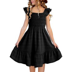imageGirls Summer Dresses Cute Double Layer Ruffle Sleeve Smocked Flowy Dress 615 YearsBlack