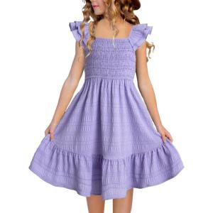 imageGirls Summer Dresses Cute Double Layer Ruffle Sleeve Smocked Flowy Dress 615 YearsPurple