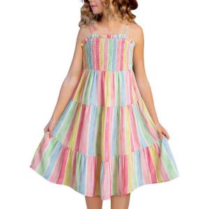 imageGirls Sundress Summer Boho Sleeveless Strap Smocked Tiered Dresses 615 YearsMulticolour