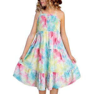 imageGirls Sundress Summer Boho Sleeveless Strap Smocked Tiered Dresses 615 YearsPink Blue