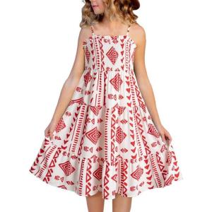 imageGirls Sundress Summer Boho Sleeveless Strap Smocked Tiered Dresses 615 YearsRed