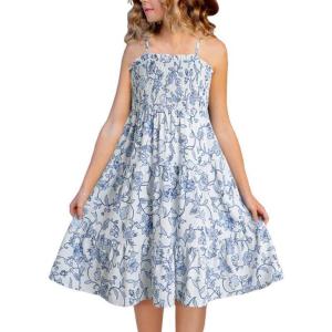 imageGirls Sundress Summer Boho Sleeveless Strap Smocked Tiered Dresses 615 YearsSky Blue