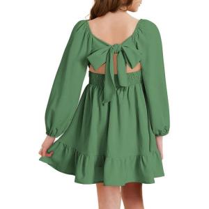 imageGirls Tie Back Off Shoulder Dress Ruffle Long Sleeve Fall Spring Dresses 415 YearsGreen
