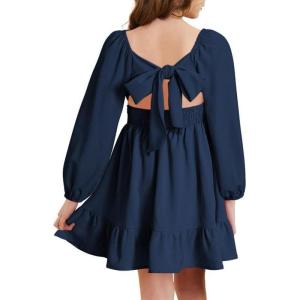 imageGirls Tie Back Off Shoulder Dress Ruffle Long Sleeve Fall Spring Dresses 415 YearsNavy Blue