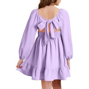 imageGirls Tie Back Off Shoulder Dress Ruffle Long Sleeve Fall Spring Dresses 415 YearsPurple