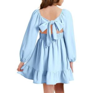 imageGirls Tie Back Off Shoulder Dress Ruffle Long Sleeve Fall Spring Dresses 415 YearsSky Blue