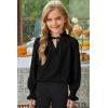 imageGirls Cute Long Sleeve Chiffon Blouses 2025 Casual V Neck Smocked Cuffs Shirts Tops 715 YearsBlack