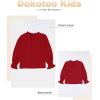 imageGirls Cute Long Sleeve Chiffon Blouses 2025 Casual V Neck Smocked Cuffs Shirts Tops 715 YearsBright Red