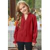 imageGirls Cute Long Sleeve Chiffon Blouses 2025 Casual V Neck Smocked Cuffs Shirts Tops 715 YearsBright Red