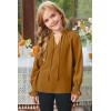 imageGirls Cute Long Sleeve Chiffon Blouses 2025 Casual V Neck Smocked Cuffs Shirts Tops 715 YearsBrown