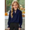 imageGirls Cute Long Sleeve Chiffon Blouses 2025 Casual V Neck Smocked Cuffs Shirts Tops 715 YearsNavy Blue