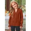 imageGirls Cute Long Sleeve Chiffon Blouses 2025 Casual V Neck Smocked Cuffs Shirts Tops 715 YearsOrange Red