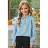imageGirls Cute Long Sleeve Chiffon Blouses 2025 Casual V Neck Smocked Cuffs Shirts Tops 715 YearsSky Blue
