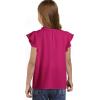 imageGirls Cute Ruffle Short Sleeve T Shirts Casual V Neck Chiffon Blouse Tops 615 YearsRose Red