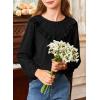 imageGirls Cute Shirts Lace Embroidered Long Sleeve Tops 2025 Fall Fashion Knit Crewneck Blouses 613 YearsBlack