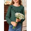 imageGirls Cute Shirts Lace Embroidered Long Sleeve Tops 2025 Fall Fashion Knit Crewneck Blouses 613 YearsGreen