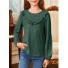 imageGirls Cute Shirts Lace Embroidered Long Sleeve Tops 2025 Fall Fashion Knit Crewneck Blouses 613 YearsGreen