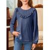 imageGirls Cute Shirts Lace Embroidered Long Sleeve Tops 2025 Fall Fashion Knit Crewneck Blouses 613 YearsNavy Blue