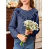 imageGirls Cute Shirts Lace Embroidered Long Sleeve Tops 2025 Fall Fashion Knit Crewneck Blouses 613 YearsNavy Blue
