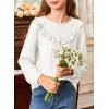 imageGirls Cute Shirts Lace Embroidered Long Sleeve Tops 2025 Fall Fashion Knit Crewneck Blouses 613 YearsWhite