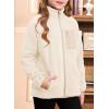 imageGirls Fleece Jacket Full Zip Fall Winter Soft Sherpa Coat Outwear with PocketsBeige