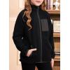 imageGirls Fleece Jacket Full Zip Fall Winter Soft Sherpa Coat Outwear with PocketsBlack