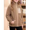 imageGirls Fleece Jacket Full Zip Fall Winter Soft Sherpa Coat Outwear with PocketsDark Khaki