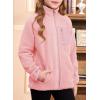 imageGirls Fleece Jacket Full Zip Fall Winter Soft Sherpa Coat Outwear with PocketsLight Pink