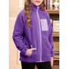 imageGirls Fleece Jacket Full Zip Fall Winter Soft Sherpa Coat Outwear with PocketsPurple