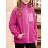 imageGirls Fleece Jacket Full Zip Fall Winter Soft Sherpa Coat Outwear with PocketsRose Red