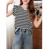 imageGirls Ruffle Short Sleeve Striped T Shirts Summer Cute V Neck Tie Back Tee Tops 615 YearsBlack Stripe