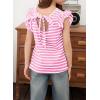 imageGirls Ruffle Short Sleeve Striped T Shirts Summer Cute V Neck Tie Back Tee Tops 615 YearsPink Stripe