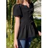 imageGirls Shirts Cute Puff Sleeve Bow Tie Front Tops Crewneck Babydoll Peplum Blouse 615 YearsBlack