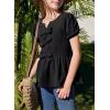 imageGirls Shirts Cute Puff Sleeve Bow Tie Front Tops Crewneck Babydoll Peplum Blouse 615 YearsBlack