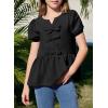 imageGirls Shirts Cute Puff Sleeve Bow Tie Front Tops Crewneck Babydoll Peplum Blouse 615 YearsBlack